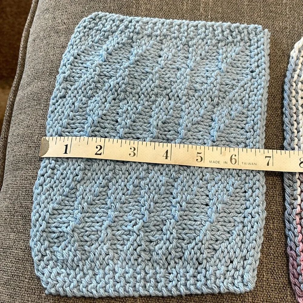 Handmade knitted pink and blue washcloths/dishcloths